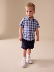 Blue/Navy Short Sleeve Check Seersucker Shirt (6mths-7yrs) - Image 2 of 8
