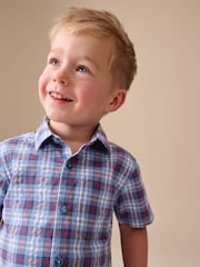 Blue/Navy Short Sleeve Check Seersucker Shirt (6mths-7yrs) - Image 4 of 8
