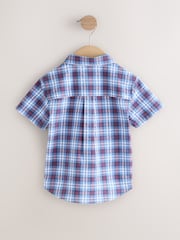 Blue/Navy Short Sleeve Check Seersucker Shirt (6mths-7yrs) - Image 6 of 8