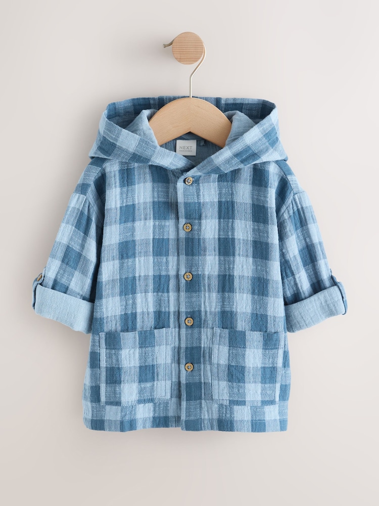 Blue Long Sleeve Check Hooded Shirt (3mths-7yrs) - Image 1 of 4 Blue Long Sleeve Check Hooded Shirt (3mths-7yrs) - Image 1 of 4