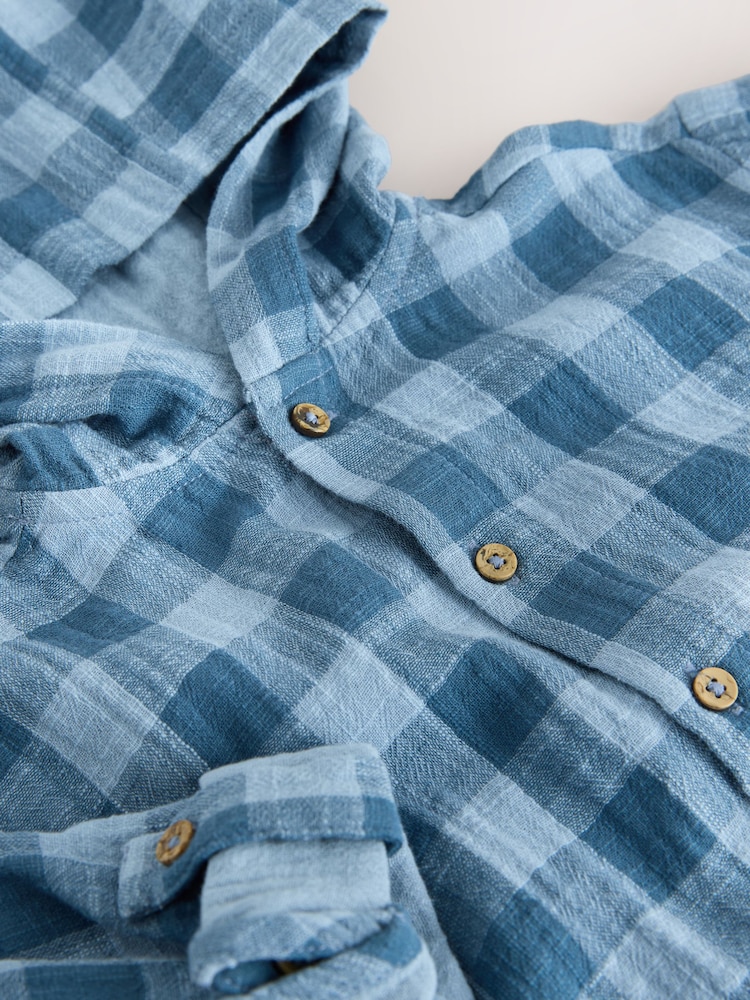 Blue Long Sleeve Check Hooded Shirt (3mths-7yrs) - Image 4 of 4 Blue Long Sleeve Check Hooded Shirt (3mths-7yrs) - Image 4 of 4