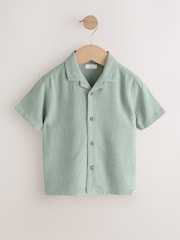 Sage Green Short Sleeves Linen Blend Revere Collar Shirt (3mths-7yrs) - Image 1 of 4