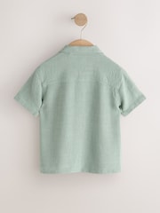 Sage Green Short Sleeves Linen Blend Revere Collar Shirt (3mths-7yrs) - Image 2 of 4