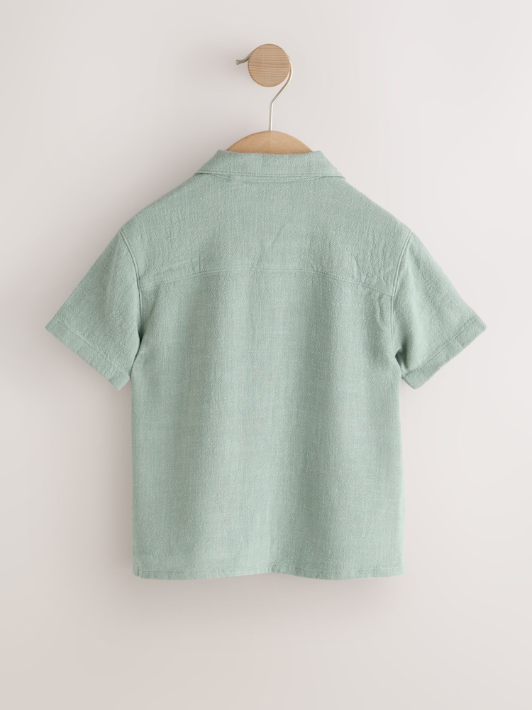 Sage Green Short Sleeves Linen Blend Revere Collar Shirt (3mths-7yrs) - Image 2 of 4 Sage Green Short Sleeves Linen Blend Revere Collar Shirt (3mths-7yrs) - Image 2 of 4