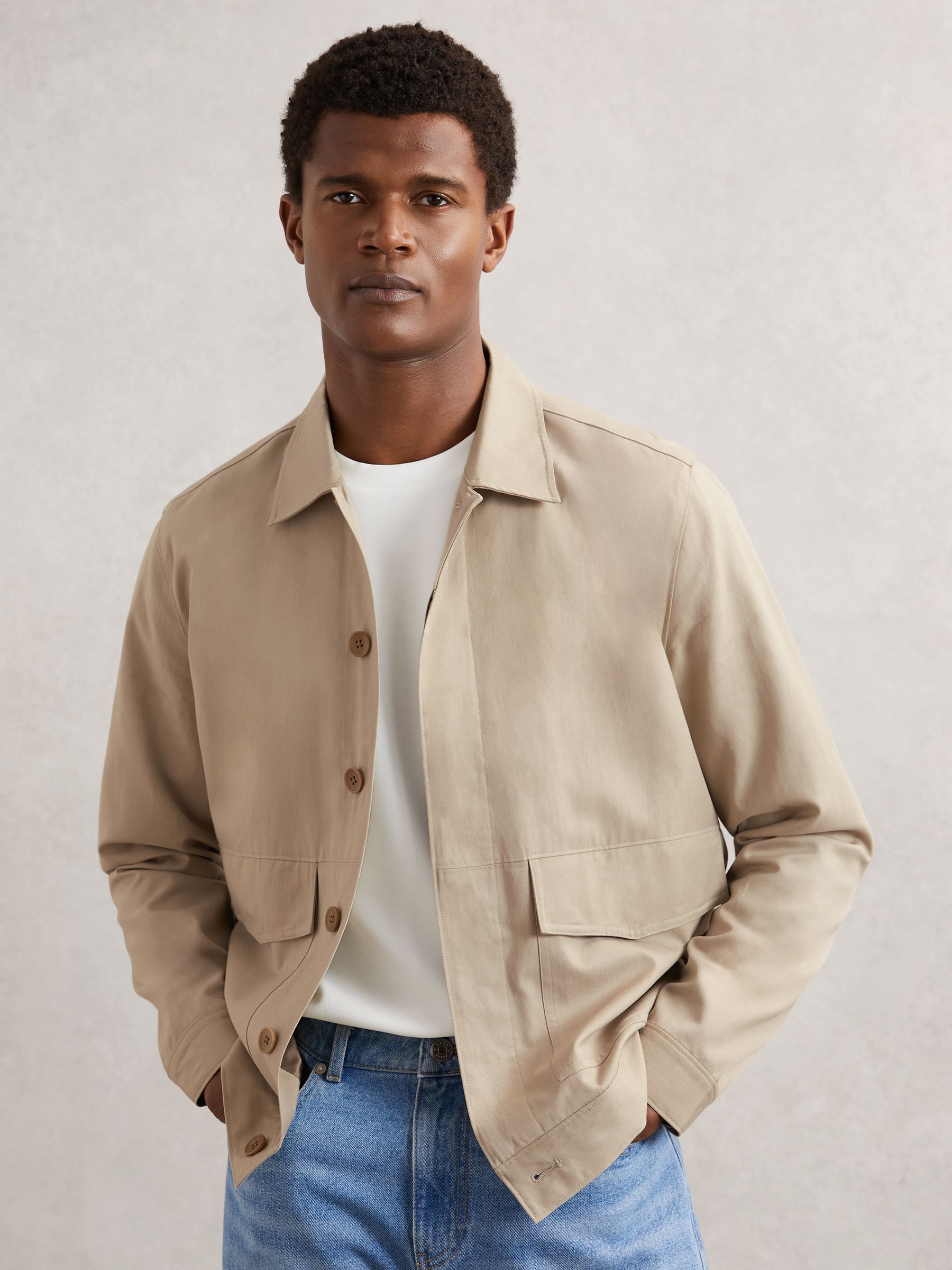 Paige Flap Pocket Worker Jacket In Neutral