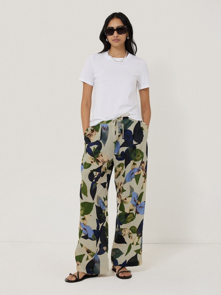 Jigsaw Cream Future Botanic 100% Linen Trousers - Image 1 of 6