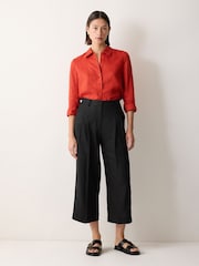Jigsaw Black 100% Linen Cropped Kemp Trousers - Image 1 of 5