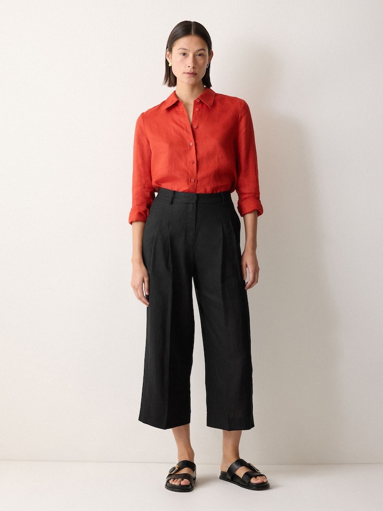 Jigsaw Black 100% Linen Cropped Kemp Trousers - Image 1 of 5