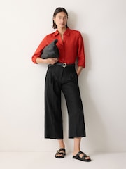 Jigsaw Black 100% Linen Cropped Kemp Trousers - Image 3 of 5