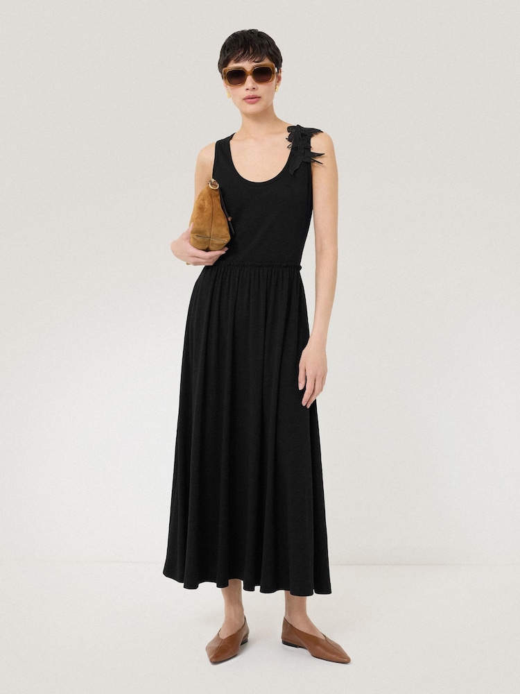 Jigsaw Black Appliqué Jersey 100% Cotton Sundress - Image 1 of 4 Jigsaw Black Appliqué Jersey 100% Cotton Sundress - Image 1 of 4