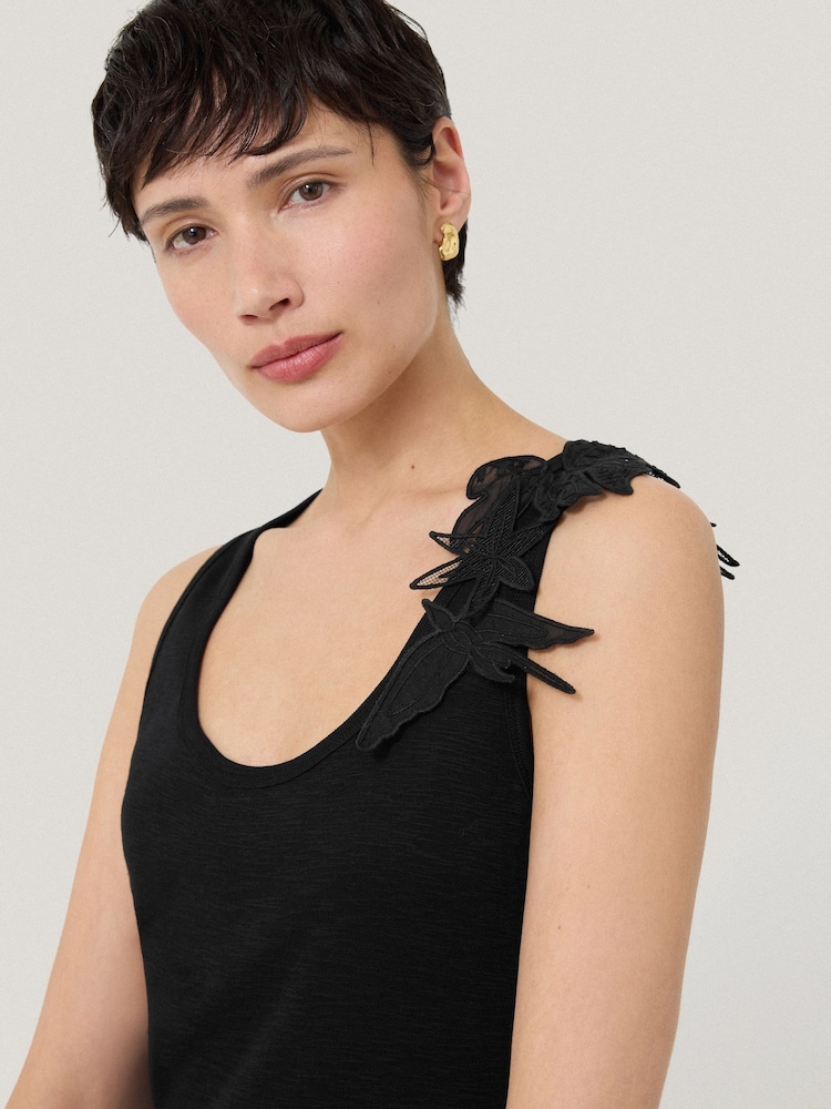 Jigsaw Black Appliqué Jersey 100% Cotton Sundress - Image 2 of 4