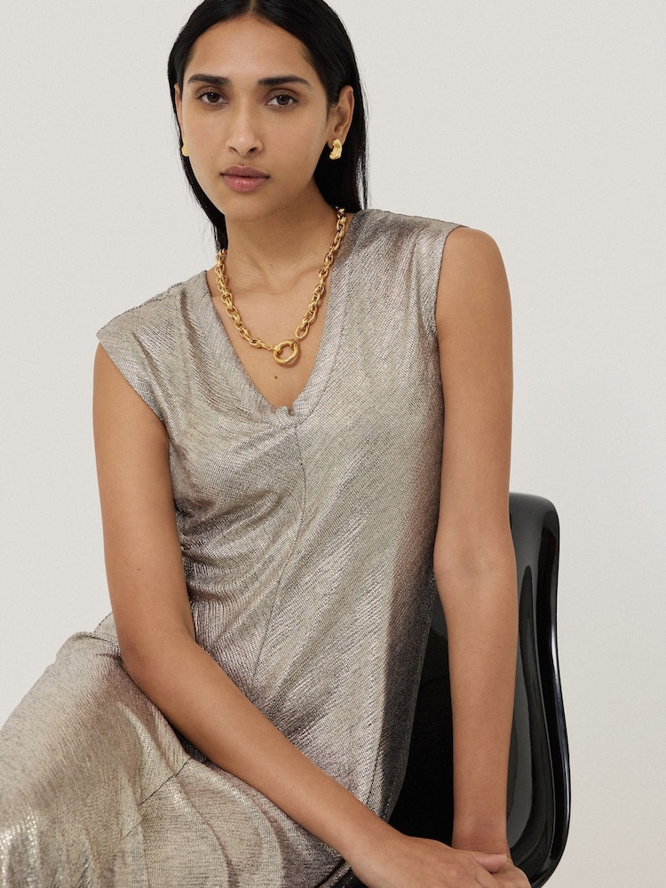 Jigsaw Gold Metallic Jersey Maxi Dress - Image 1 of 5