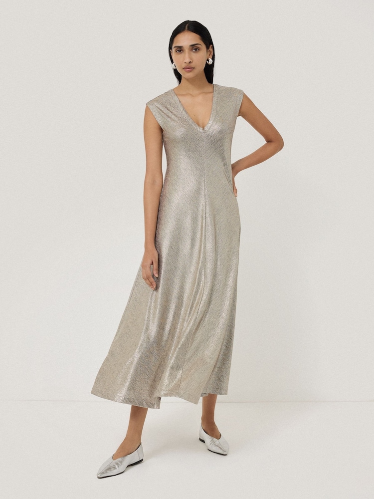Jigsaw Gold Metallic Jersey Maxi Dress - Image 2 of 5