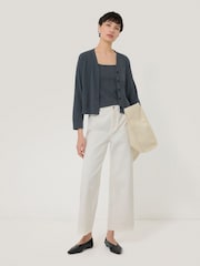 Jigsaw Grey Luxe 100% Cotton Cardigan - Image 1 of 5