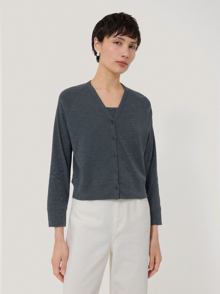 Jigsaw Grey Luxe 100% Cotton Cardigan - Image 2 of 5