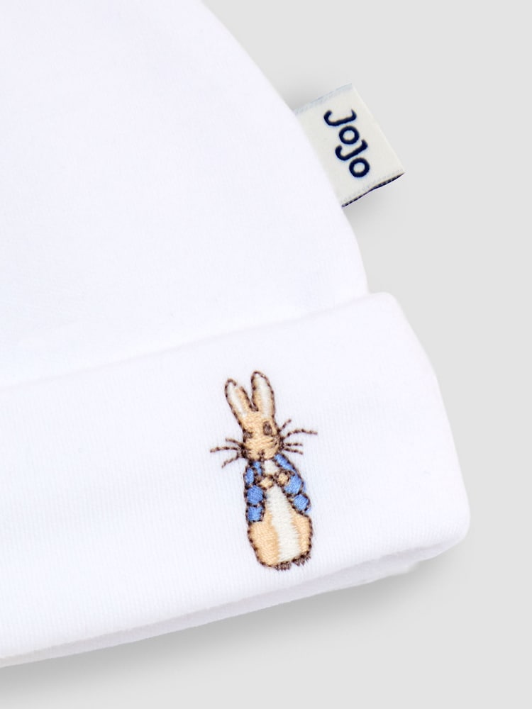 JoJo Maman Bébé White Peter Rabbit™ Baby Hat - Image 3 of 3 JoJo Maman Bébé White Peter Rabbit™ Baby Hat - Image 3 of 3