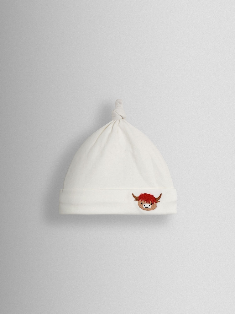 JoJo Maman Bébé Cream Highland Cow Embroidered Baby Hat - Image 1 of 3