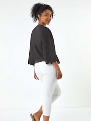 Roman Black Petite Broderie Scallop 100% Cotton Blouse - Image 3 of 5