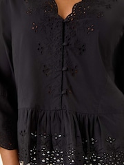 Roman Black Petite Broderie Scallop 100% Cotton Blouse - Image 5 of 5