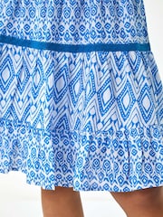 Roman Blue Petite 100% Cotton Geo Print Tiered Dress - Image 5 of 5