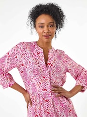 Roman Pink Petite Tiered 100% Cotton Midi Dress - Image 4 of 5
