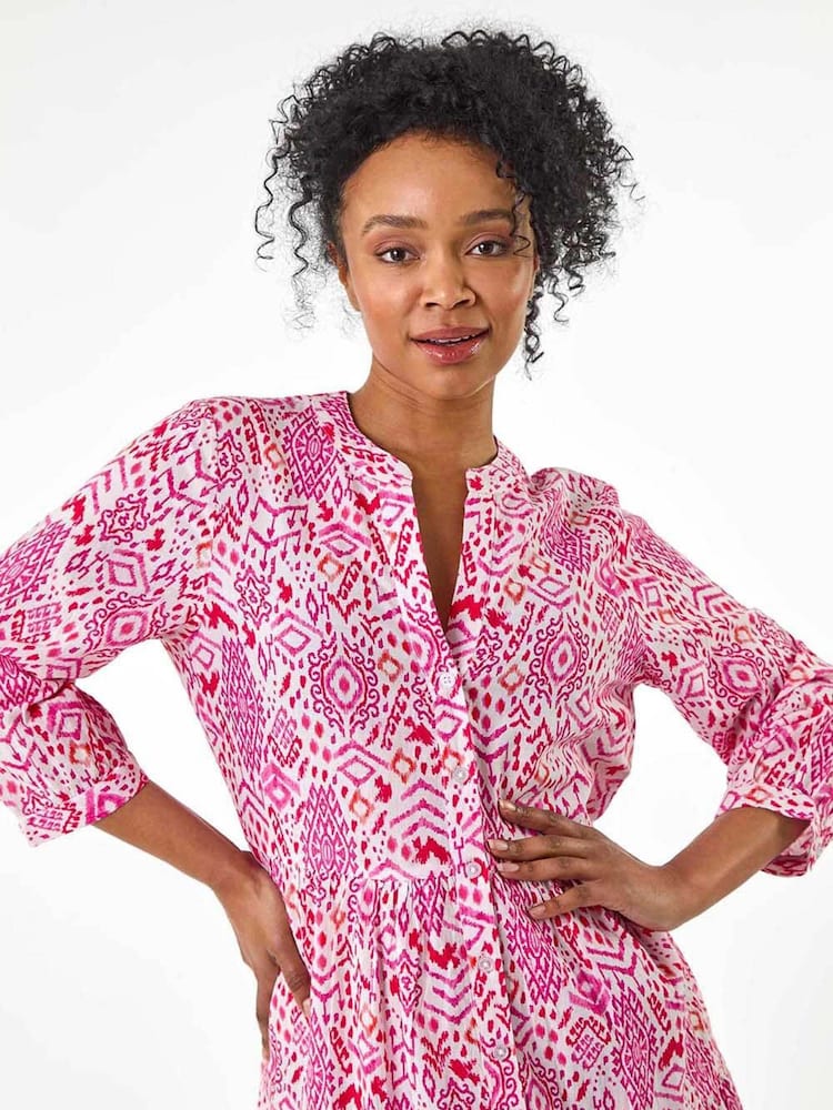 Roman Pink Petite Tiered 100% Cotton Midi Dress - Image 4 of 5