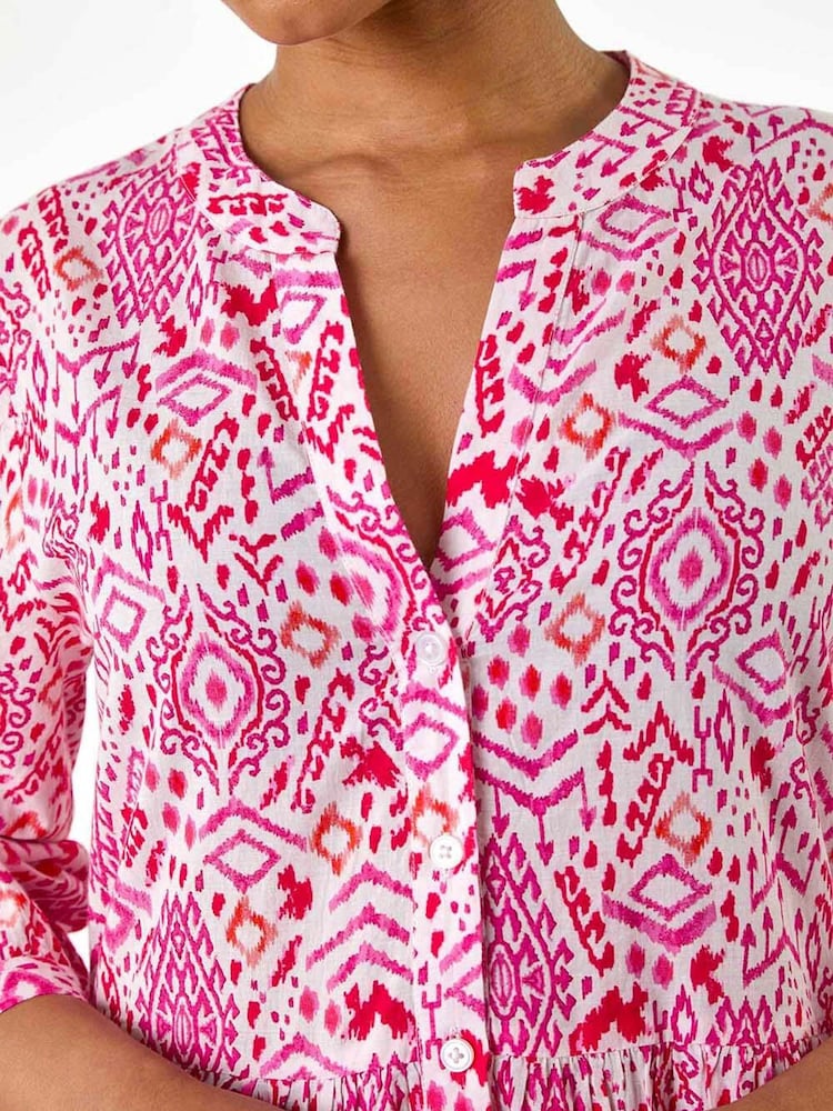 Roman Pink Petite Tiered 100% Cotton Midi Dress - Image 5 of 5
