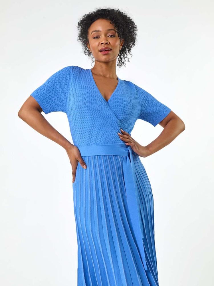 Roman Blue Petite Petite Wrap Knitted Dress - Image 1 of 5