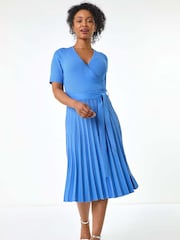 Roman Blue Petite Petite Wrap Knitted Dress - Image 2 of 5