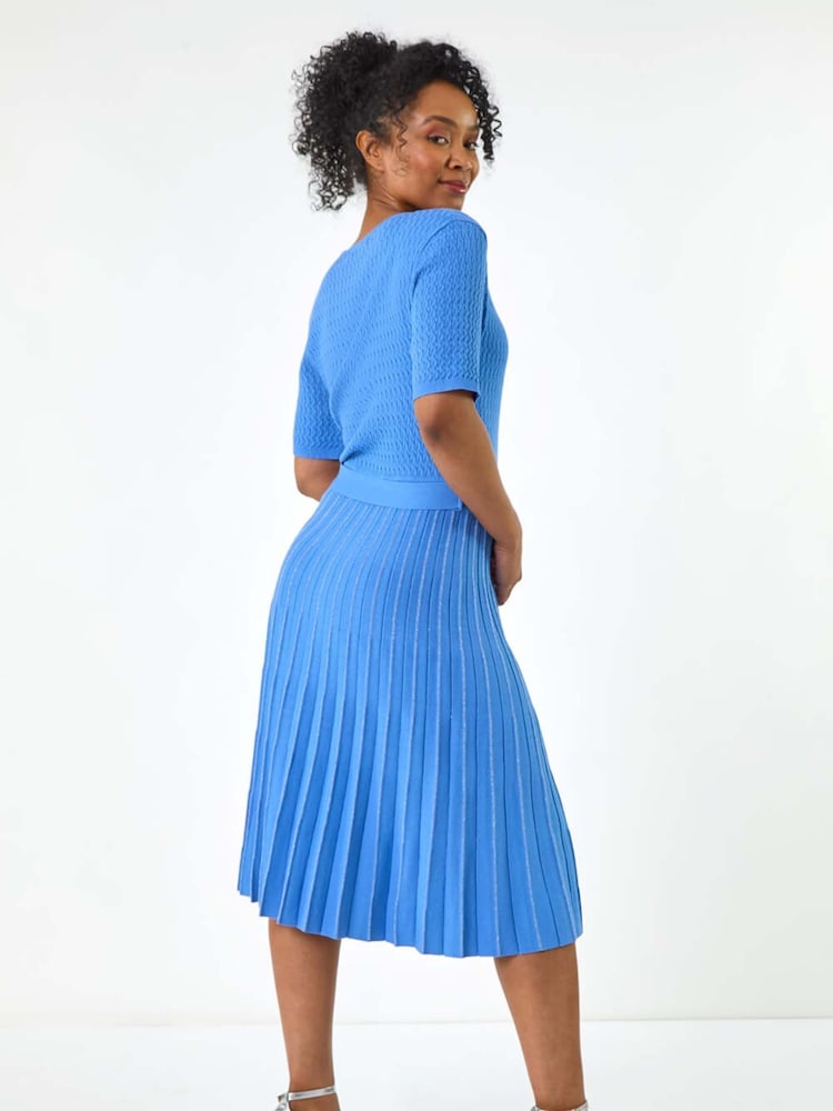 Roman Blue Petite Petite Wrap Knitted Dress - Image 3 of 5