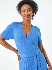 Roman Blue Petite Petite Wrap Knitted Dress - Image 4 of 5