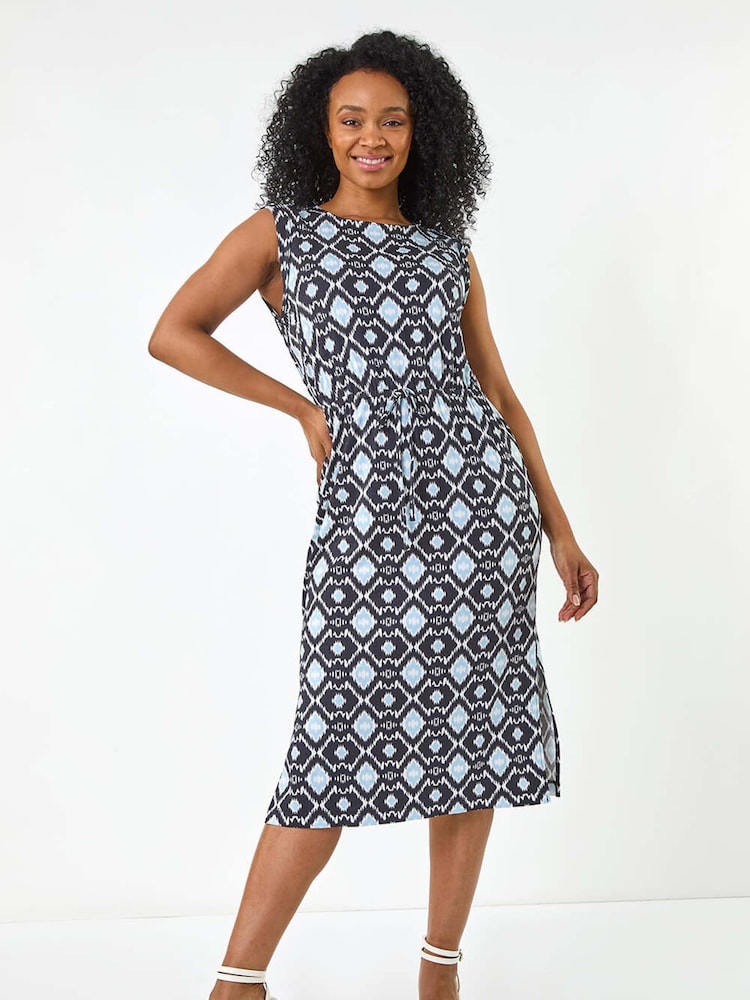 Roman Blue Petite Geometric Drawstring Dress - Image 2 of 5