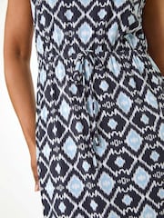 Roman Blue Petite Geometric Drawstring Dress - Image 5 of 5