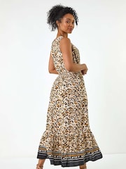 Roman Natural Petite Animal Print Frill Hem Dress - Image 3 of 5