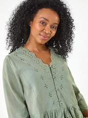Roman Green Petite Broderie Scallop 100% Cotton Blouse - Image 2 of 5