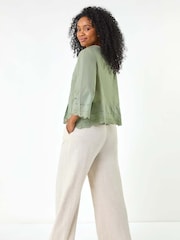 Roman Green Petite Broderie Scallop 100% Cotton Blouse - Image 3 of 5