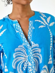Roman Blue Petite 100% Cotton Tropical Tiered Dress - Image 2 of 5