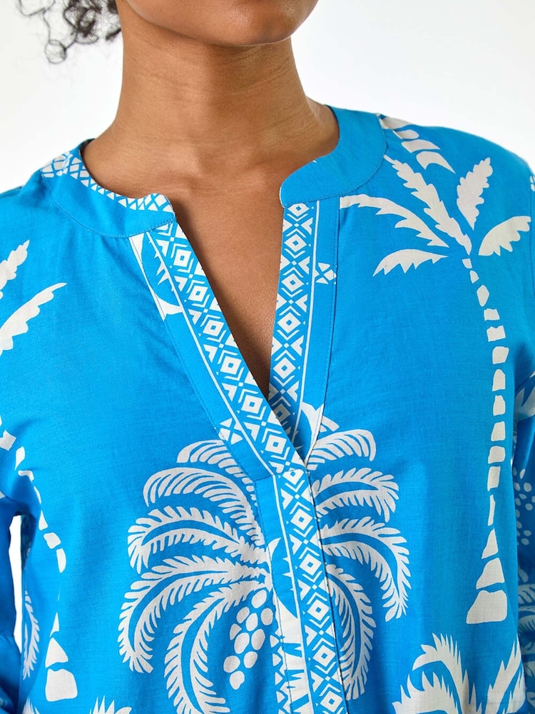 Roman Blue Petite 100% Cotton Tropical Tiered Dress - Image 2 of 5
