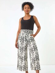 Roman מכנסיים בגזרת קרופ עם הדפס וכיווצים, מידות קטנות - תמונה 2 מתוך 5