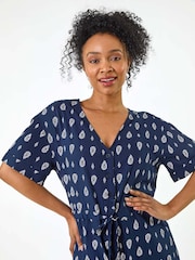 Roman Blue Petite Print V-Neck Cropped Jumpsuit - Image 4 of 5