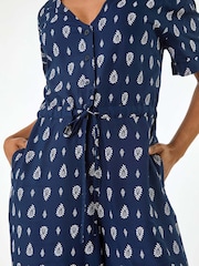 Roman Blue Petite Print V-Neck Cropped Jumpsuit - Image 5 of 5