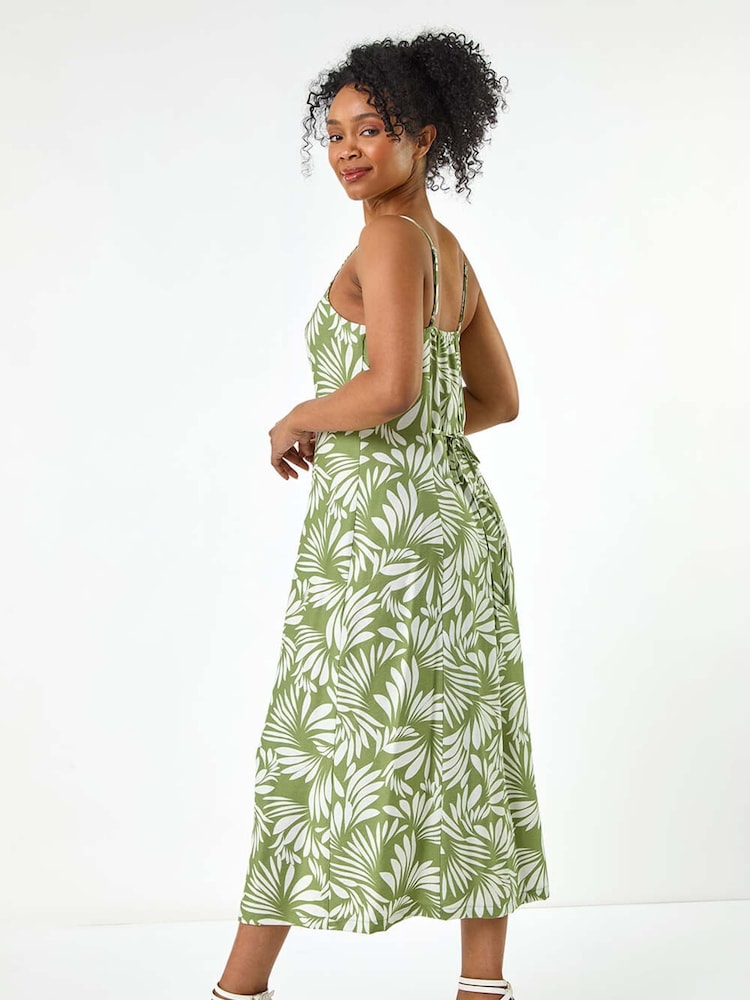 green dress print Renni Sage Green Floral Jacquard One-Shoulder Maxi Dress
