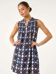 Roman Blue Petite Geometric Pintuck Pocket Dress - Image 1 of 5