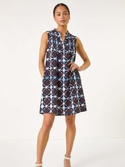 Roman Blue Petite Geometric Pintuck Pocket Dress - Image 2 of 5