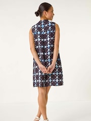 Roman Blue Petite Geometric Pintuck Pocket Dress - Image 3 of 5