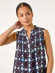 Roman Blue Petite Geometric Pintuck Pocket Dress - Image 4 of 5