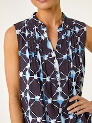 Roman Blue Petite Geometric Pintuck Pocket Dress - Image 5 of 5