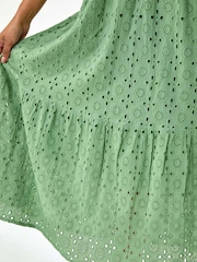 Roman Green Petite 100% Cotton Broderie Strappy Maxi Dress - Image 1 of 5