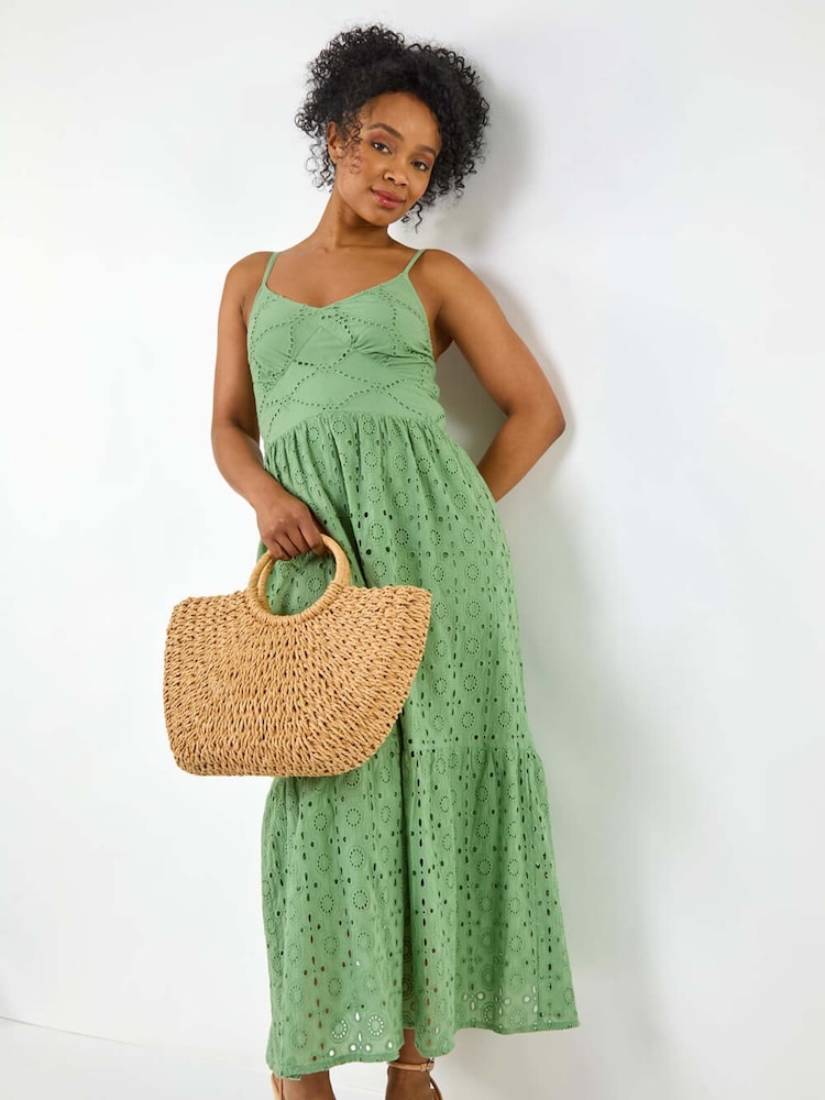 Roman Petite 100% Cotton Broderie Strappy Maxi Dress - Imagen 1 de 5 Roman Petite 100% Cotton Broderie Strappy Maxi Dress - Imagen 1 de 5