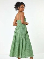 Roman Green Petite 100% Cotton Broderie Strappy Maxi Dress - Image 3 of 5